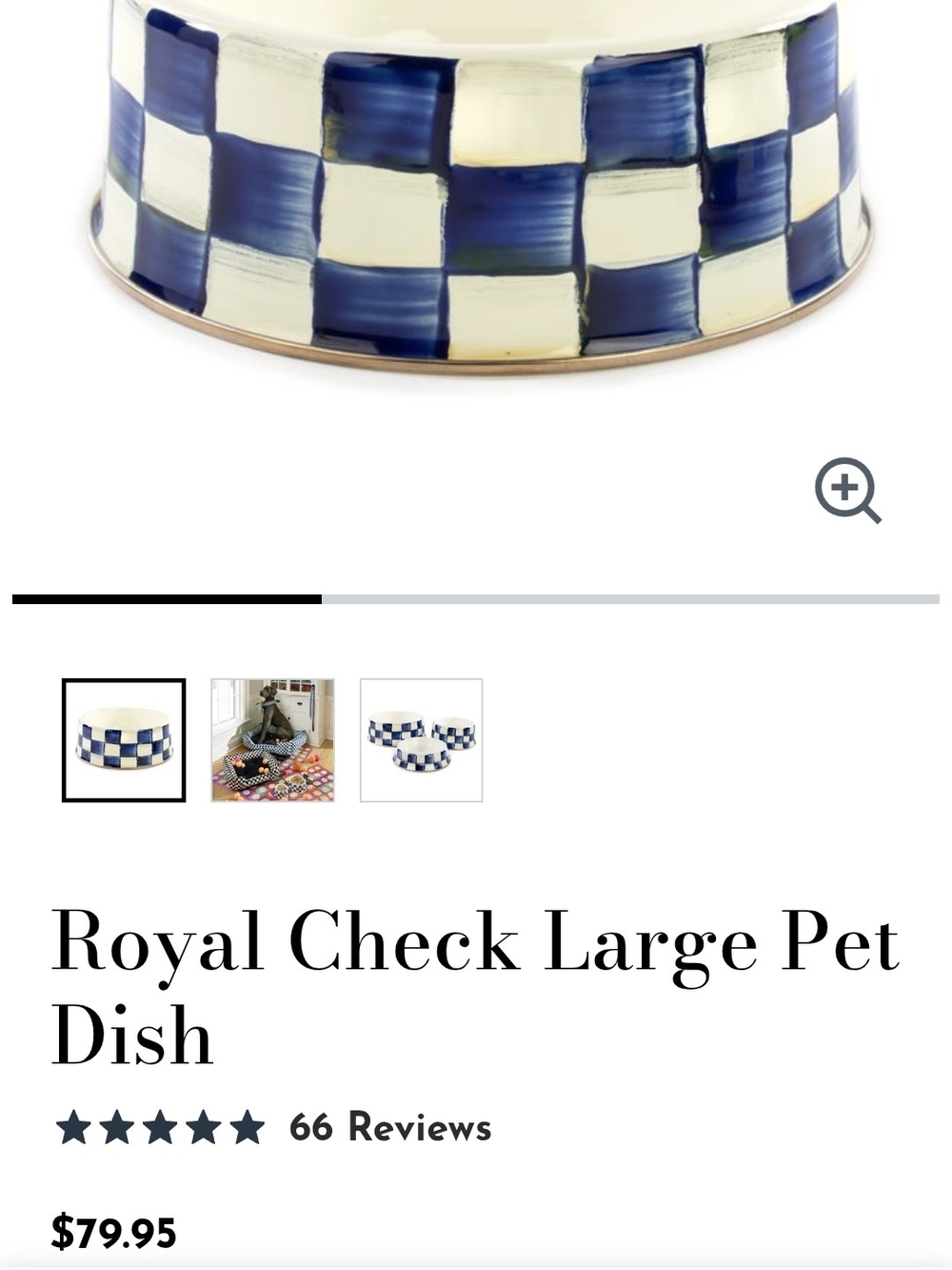 MacKenzie-Childs Royal Check Ceramic Dog Bowl Size Large